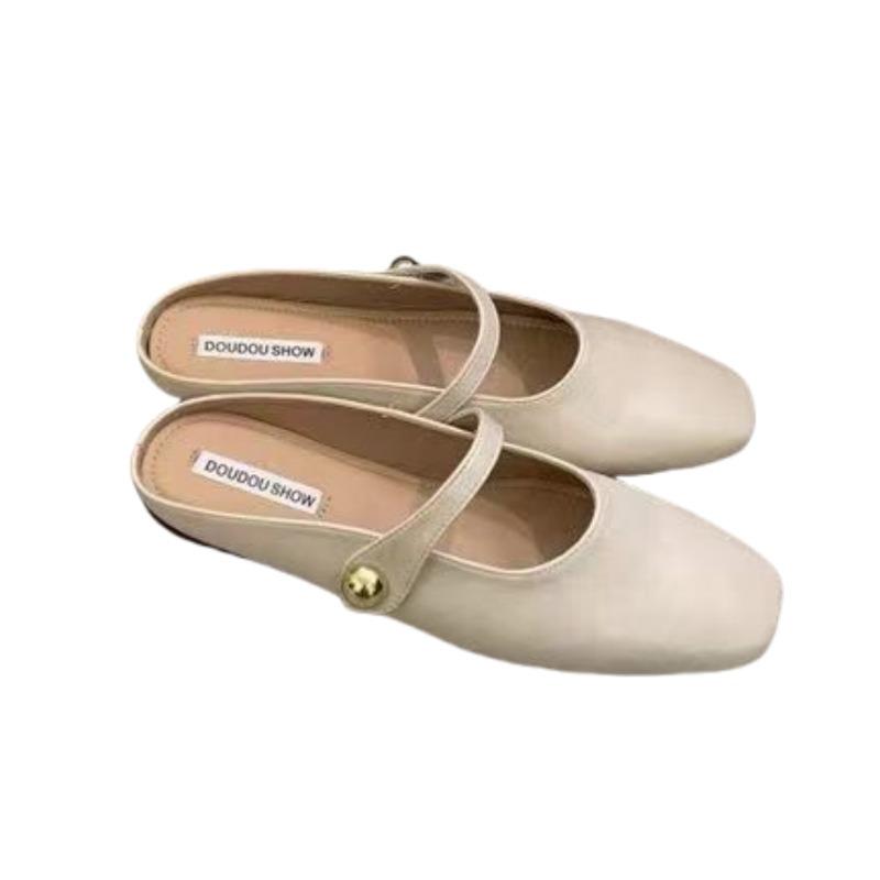 French Toe Half-slippers Spring Small-sized Inward-heightening Cool Slippers Soft-soled Flat Single Shoes