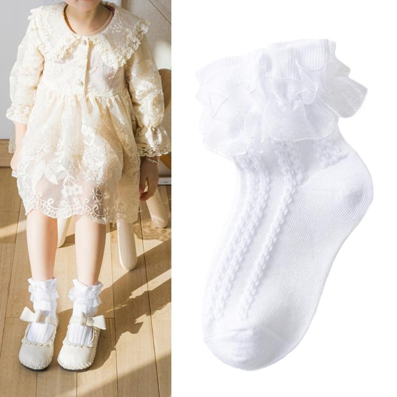Girls Cotton Socks Comfortable Hosiery for Infant Baby Ankle Socks with Delicate Lace Edge for Parties and Daily Use