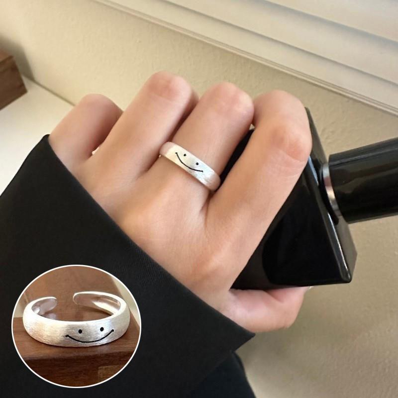 Allsidig forsølvet åpen ring i sterlingsølv - Koreansk stil for kvinner