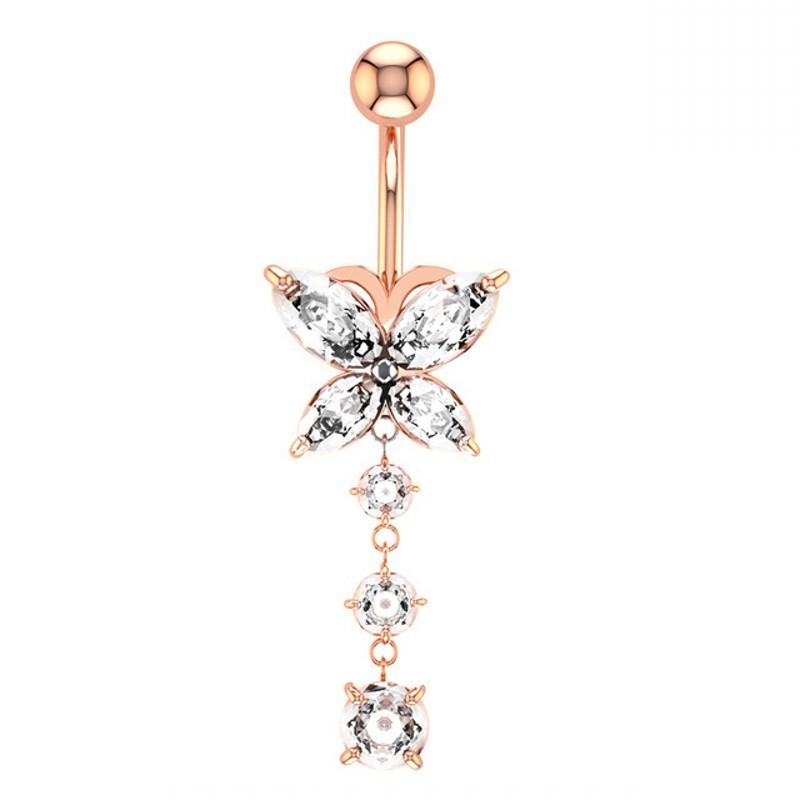 Shiny Zircon Crystal Belly Button Rings for Women Fashion Heart Navel Ring Metal Steel Barbell Butterfly Body Piercing Jewelry