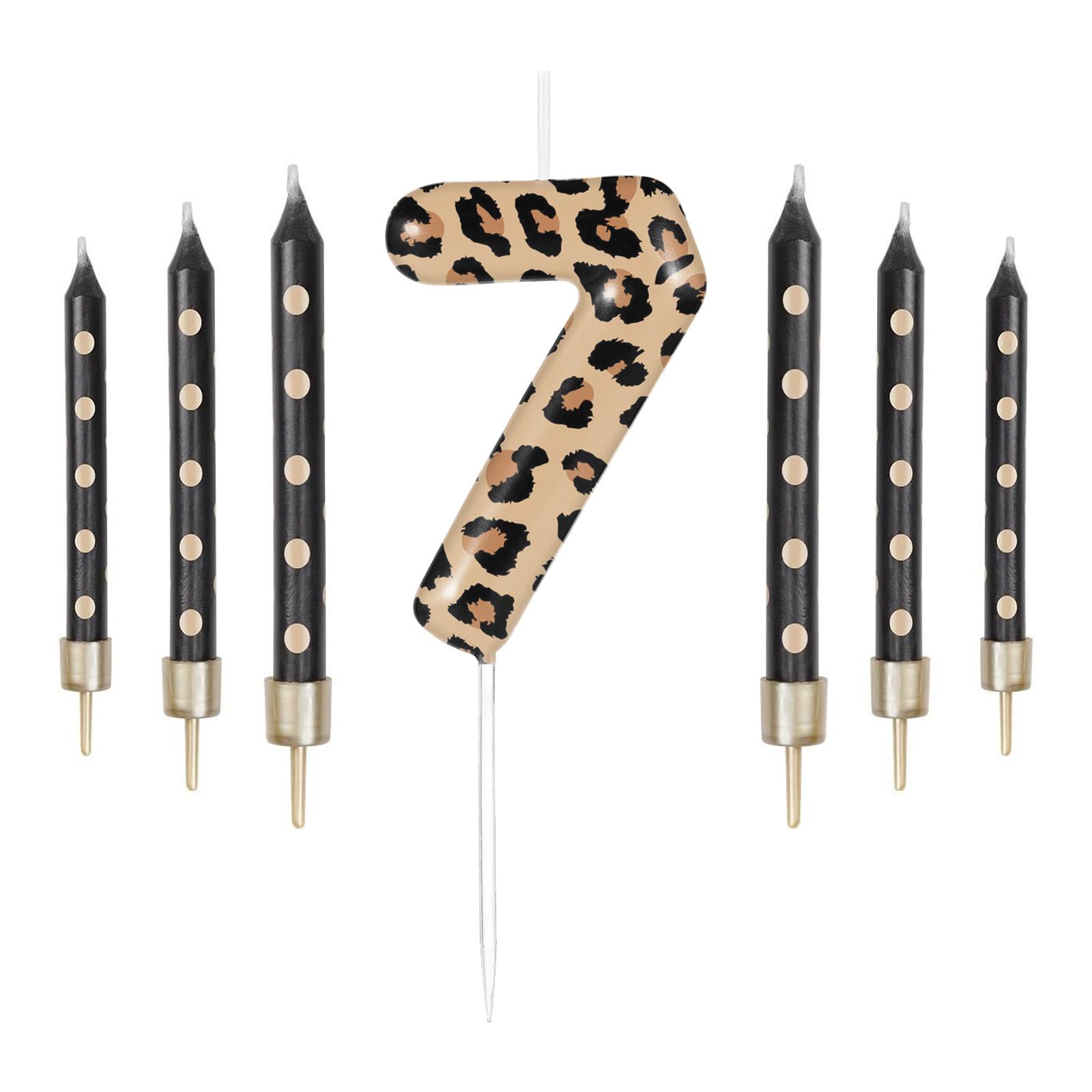 

7 шт. Свечи с леопардовым принтом с цифрами 0-9, Свечи для торта на день рождения с гепардом, Леопардовые украшения для вечеринки, Украшения для вечеринки в стиле животных на день рождения