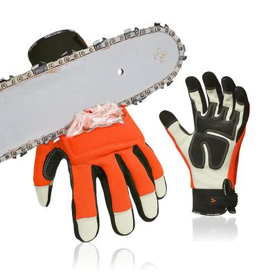 Kettensägen-Arbeitshandschuhe mit Rindsleder-Mechanikerhandschuhen für Berg- und Kettensägenstoff auf den Handrücken beider Hände mit Schnitt CA9760CS 1 Paar [Vgo...]