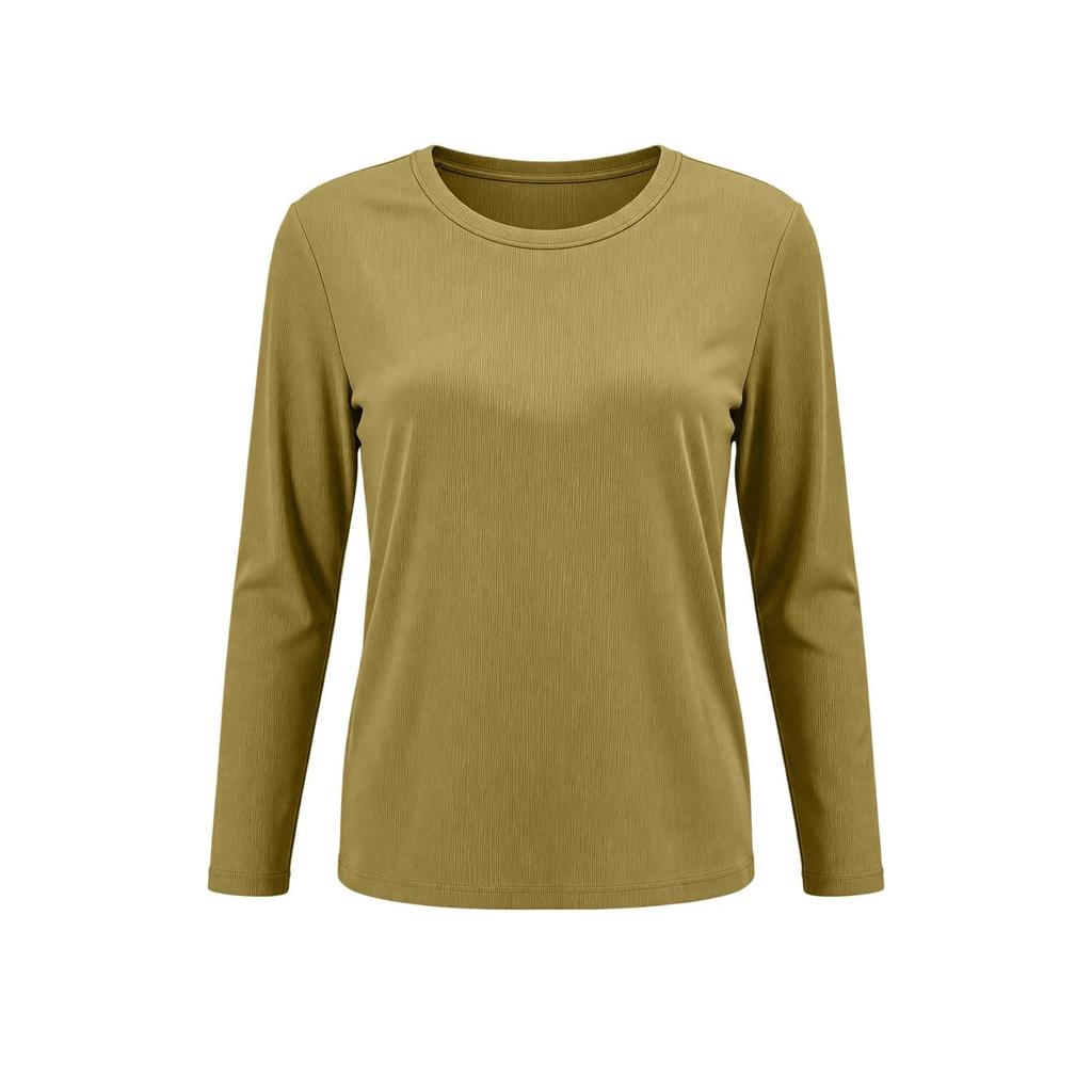Damen Basic Rundhals Slim Fit Langarm T-Shirt