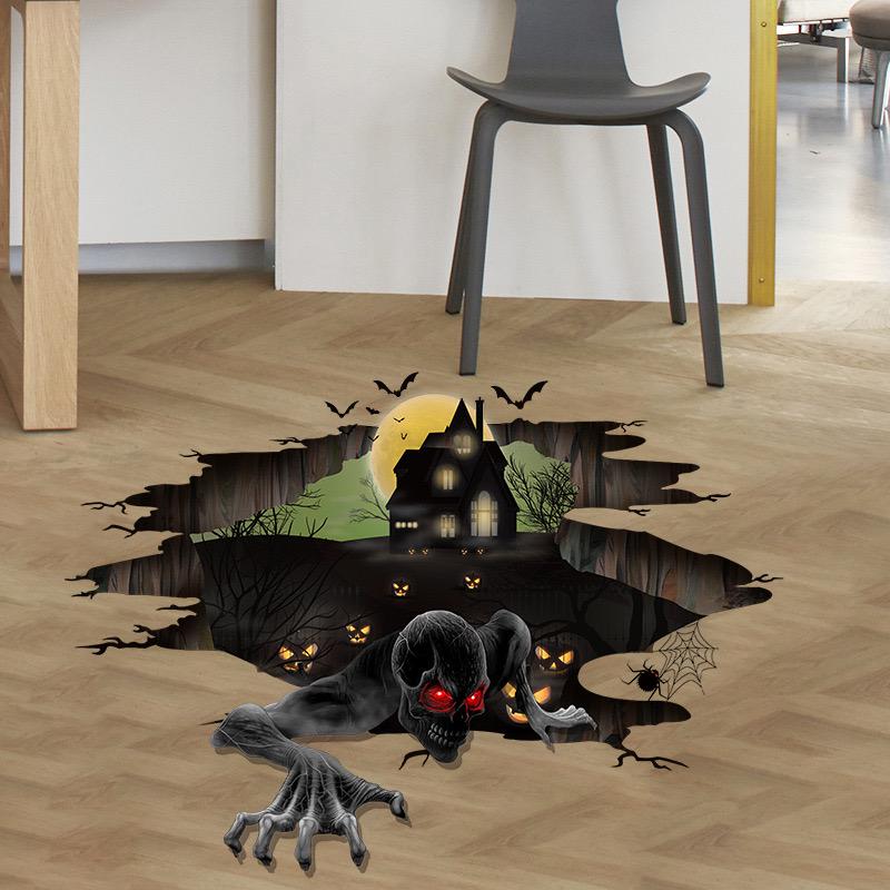 3D Halloween Floor Stickers: Stereoscopic Horror Props for Indoor Decor in Malls, Stores, or Bars