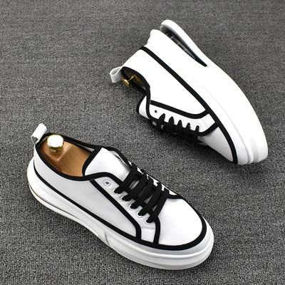 Fashion England Style Men's Casual White Shoes Lace-up Natural Leather Flat Shoe Youth Street Platform Sneakers Breathable Footwear Mans