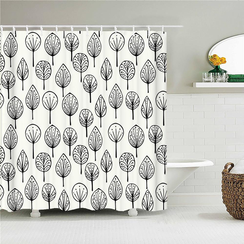 High Quality Leaves Fabric Shower Curtain Waterproof Plant Flower leaf Bath Curtains for Bathroom Decorate with Hooks