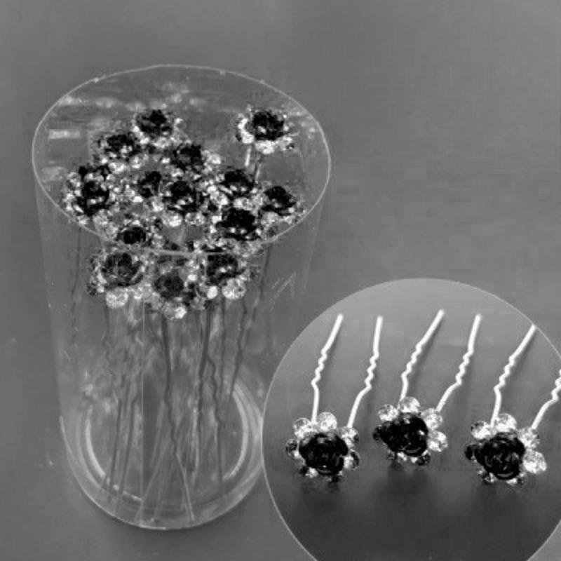 20Pcs/set Women U-shaped Hair Fork Pin Crystal  Rose Flower Hair Clips Rhinestone Hair Stick Wedding Bridal Jewelry Headwear Gift