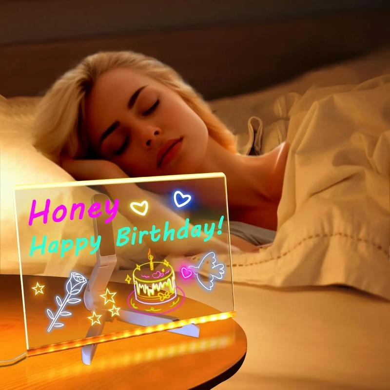 1 Set LED Acrylic Message Board with Night Light, Dimmable DIY Drawing Board & Decor for Home Office, Includes 7 Color Pens
