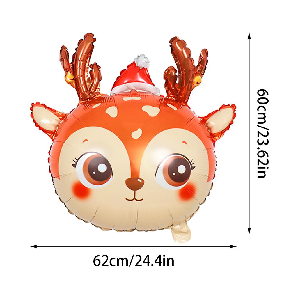 1 szt. balon głowa renifera świątecznego, dekoracja na przyjęcie świąteczne, balon foliowy z czapką Mikołaja, balon na przyjęcie bożonarodzeniowe