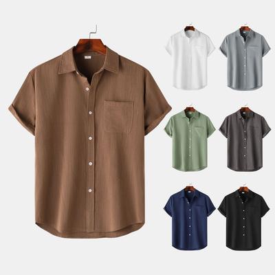 Summer Lapel Solid Color Short Sleeve Button Men's Linen Shirt Men's Clothing