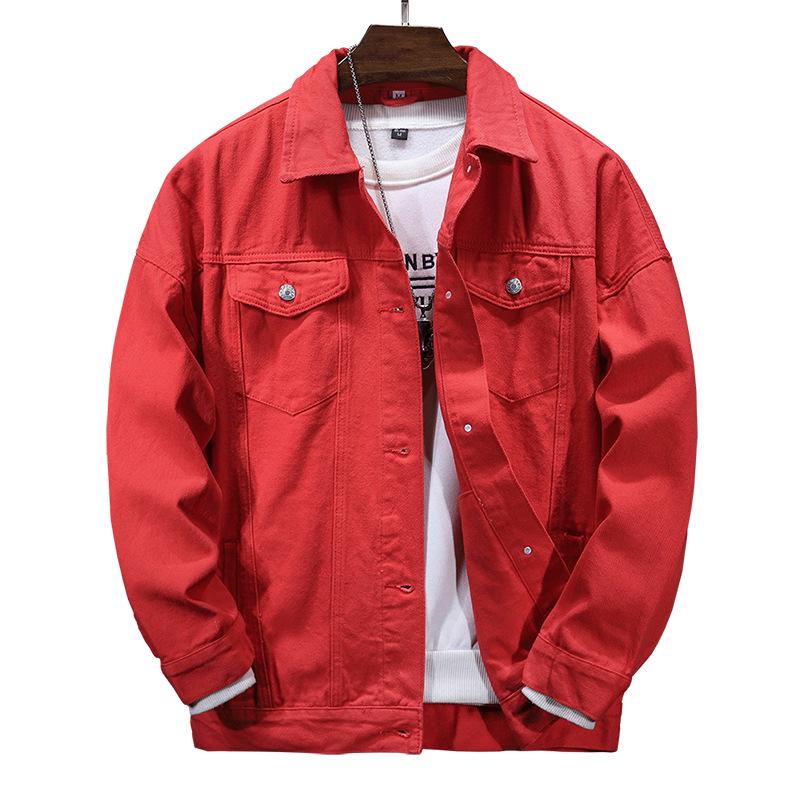 Men's Casual Watermelon Red Loose Fit Denim Jacket