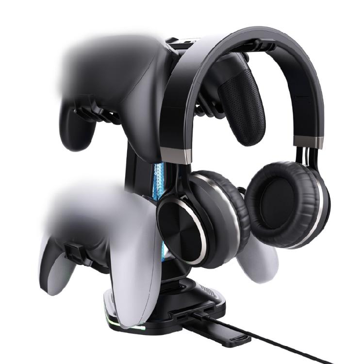 Controller Headset Stand Featuring Type C Charging Port and Adjustable LED Effects for Organized Gaming Setups