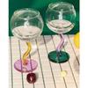1pcs Multicolored Red Wine Glass Glass Cup with Curved Bottom Design Colorful Transparent Large Belly Red Wine Glass