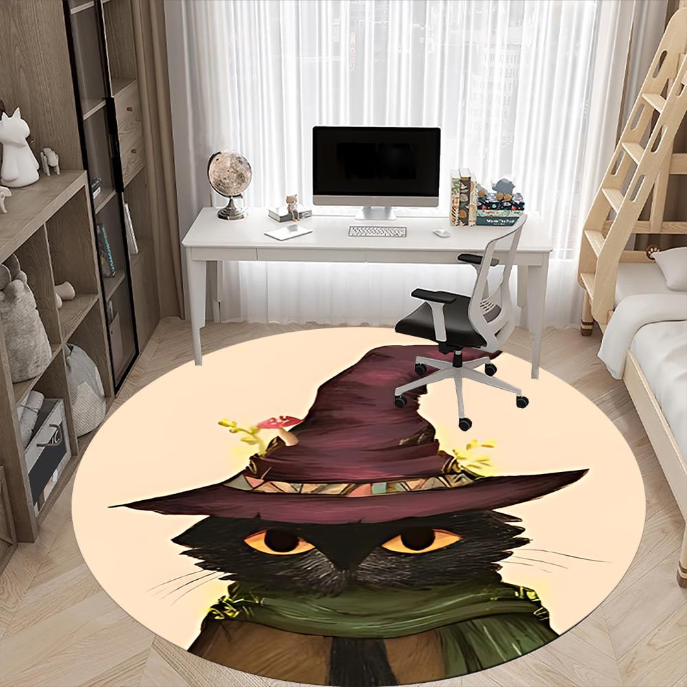 1pc Witch Cat Office Round Area Rug, Indoor Mat Suitable ForOffice, Under Office Chairs Bedroom Living Room Home Decor, Room Deco q031