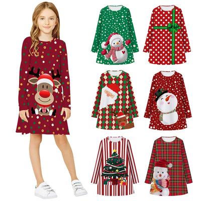 IILOOK Toddler Child Baby Girl Santa Claus one Shoulder Waist Elegant Print Princess Dress Christmas Clothes Clothes