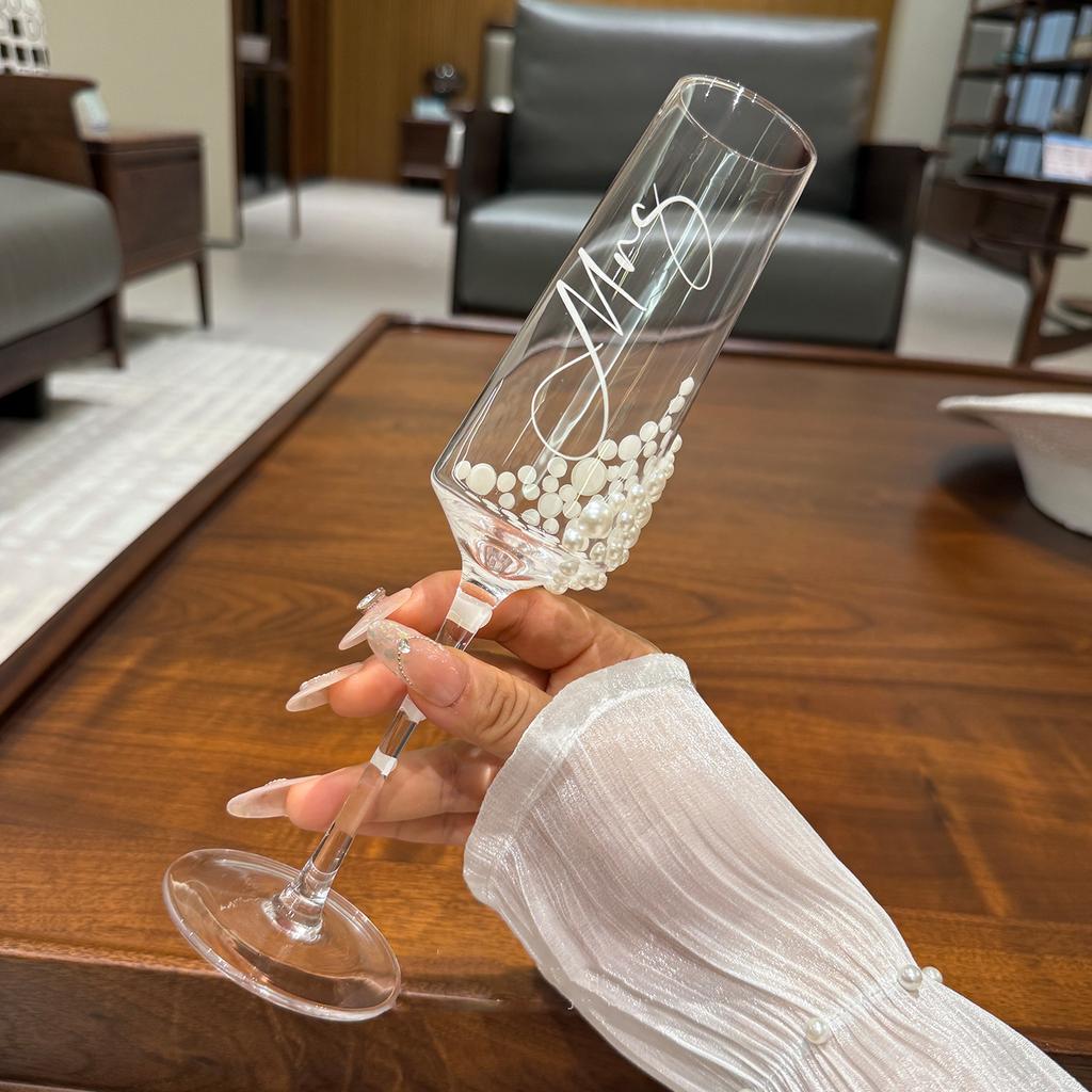 2PCS White Pearl Champagne Glasses Luxurious Sparkling Wine Glasses Stylish Sweet Wine Glasses Cocktail Stem Glasses