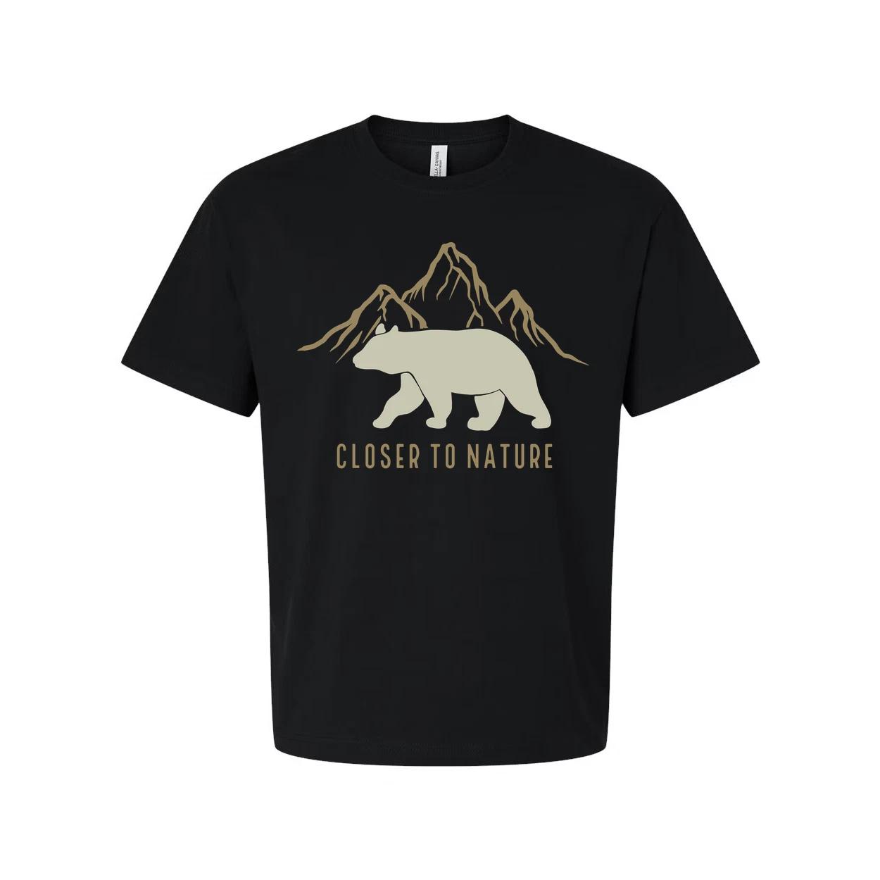 

Bear And Mountain Graphic T Shirt With Closer To Nature Motto For Outdoors Lover S