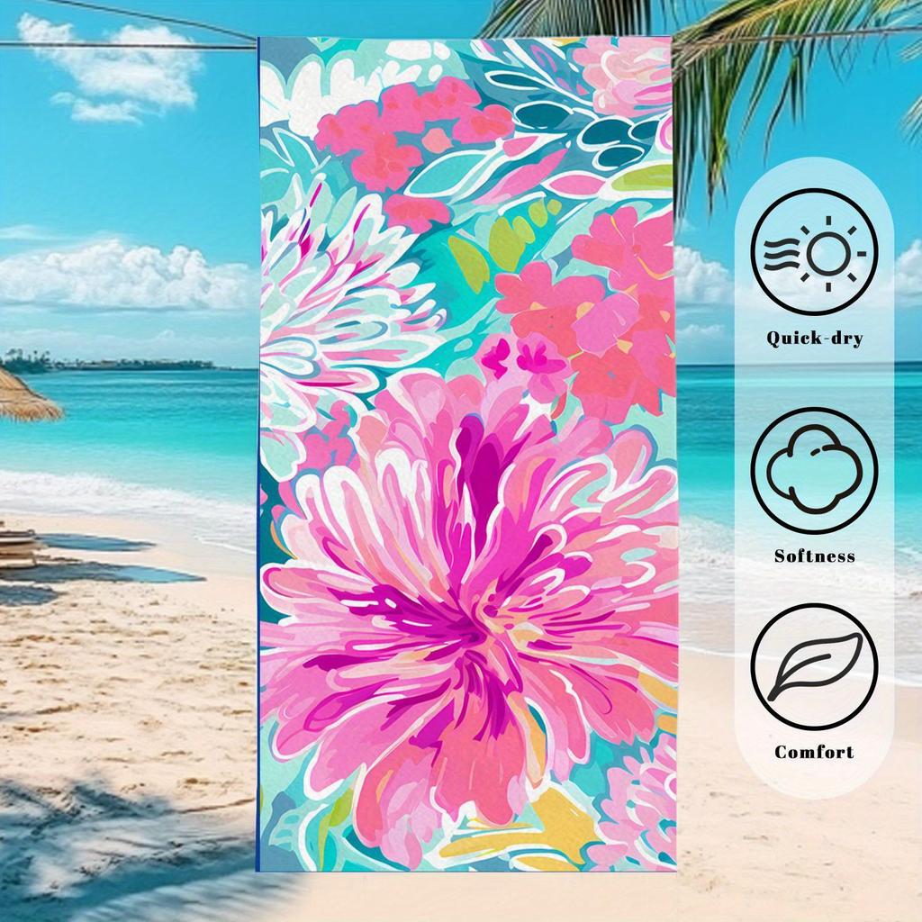 Tropical Floral Bath Towel - Vibrant Pink Design, Soft Absorbent, Perfect for Summer Relaxation, Adds Beauty To Your Beach Days