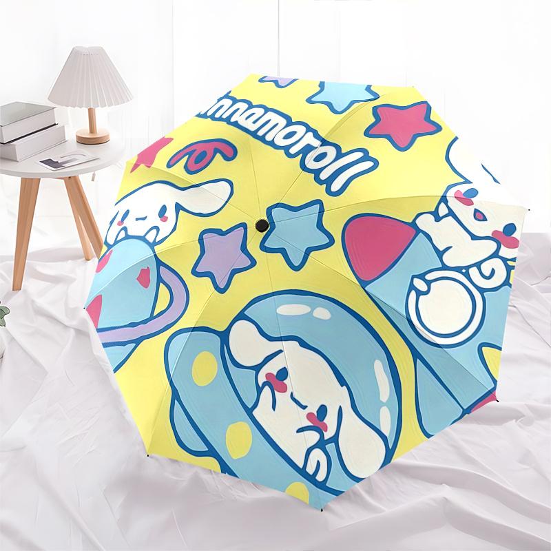 1pc Cinnamoroll Space Adventure Automatic Folding Umbrella - Portable 3-Fold Design with Iron Frame, Outdoor for Fans, Travelers, Everyday Use, Festiv
