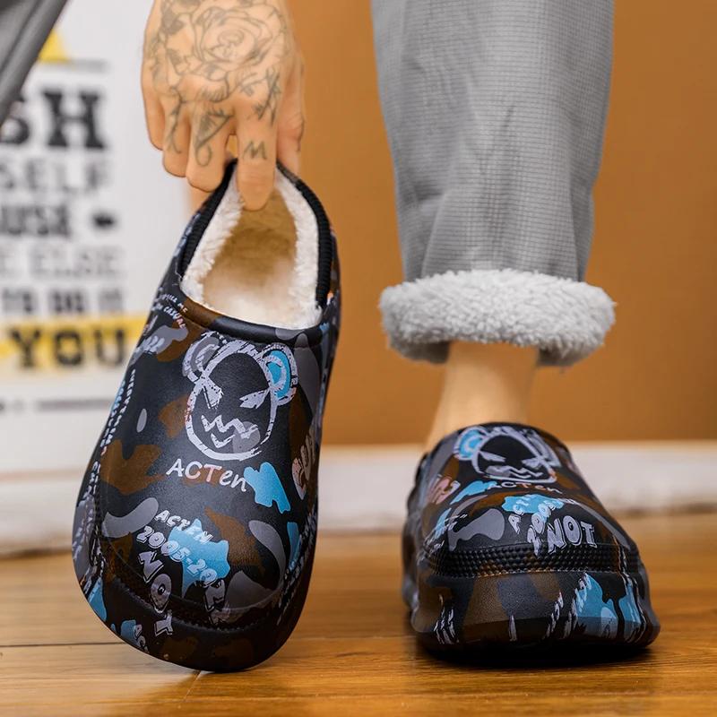 Men's Slippers Shoes for Men Waterproof Add Cotton Heel Covering Fashion New Chef  Warm Non-Slip Wear-resistant Thick Bottom