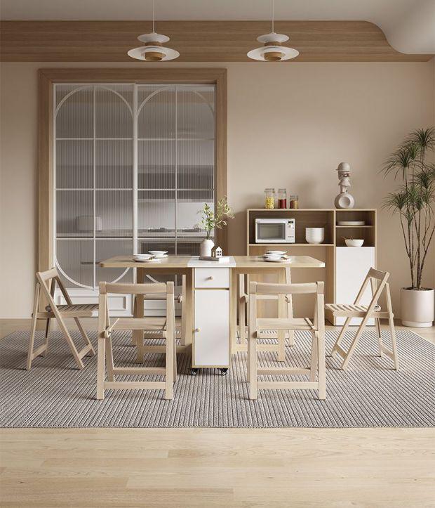 Cream Style Foldable Dining Table and Chair Set - Simple, Multi-Functional, Portable Furniture for Home