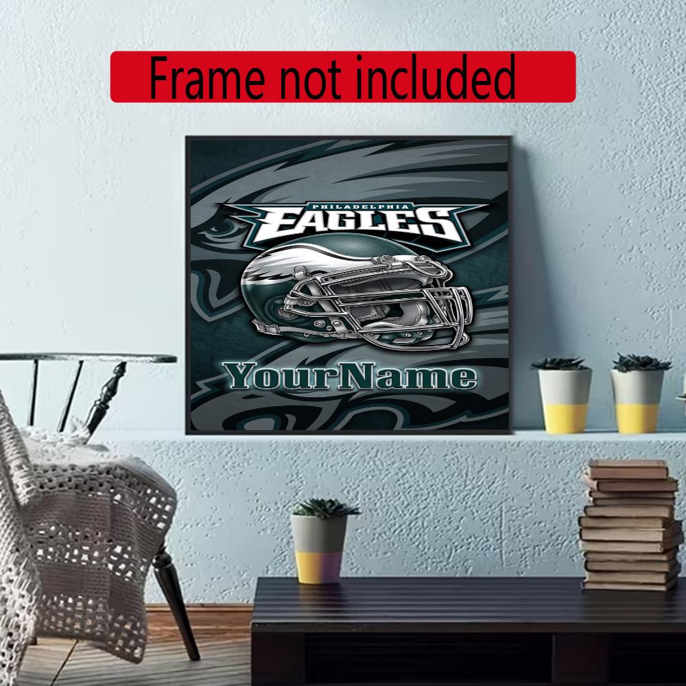Philadelphia Eagles Personalized Text Diamond Painting Round Diamond Mosaic Rhinestones Diamond Embroidery Craft Kit Wall Decor Without Frame