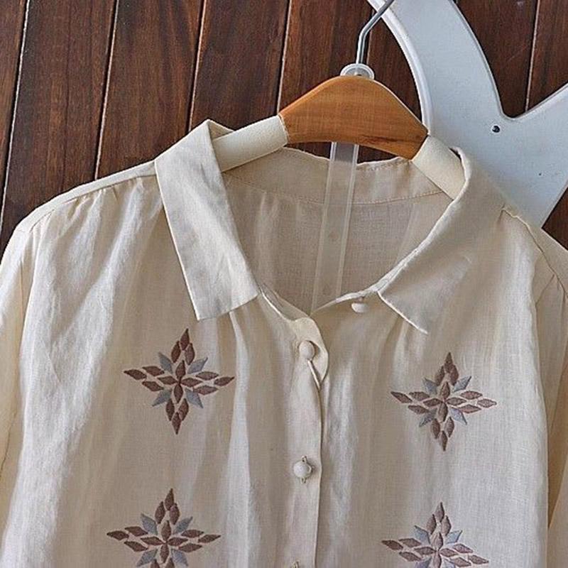 Tops for Women Long Sleeve Shirts Spring Embroidery Oversize Versatile Casual Cotton Shirt Loose Blouse Pullover Tops