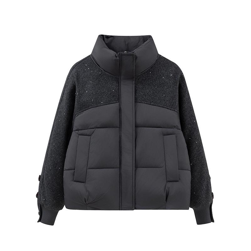 Sequin Stitching Collar Short Winter Warm Cotton-padded Jacket