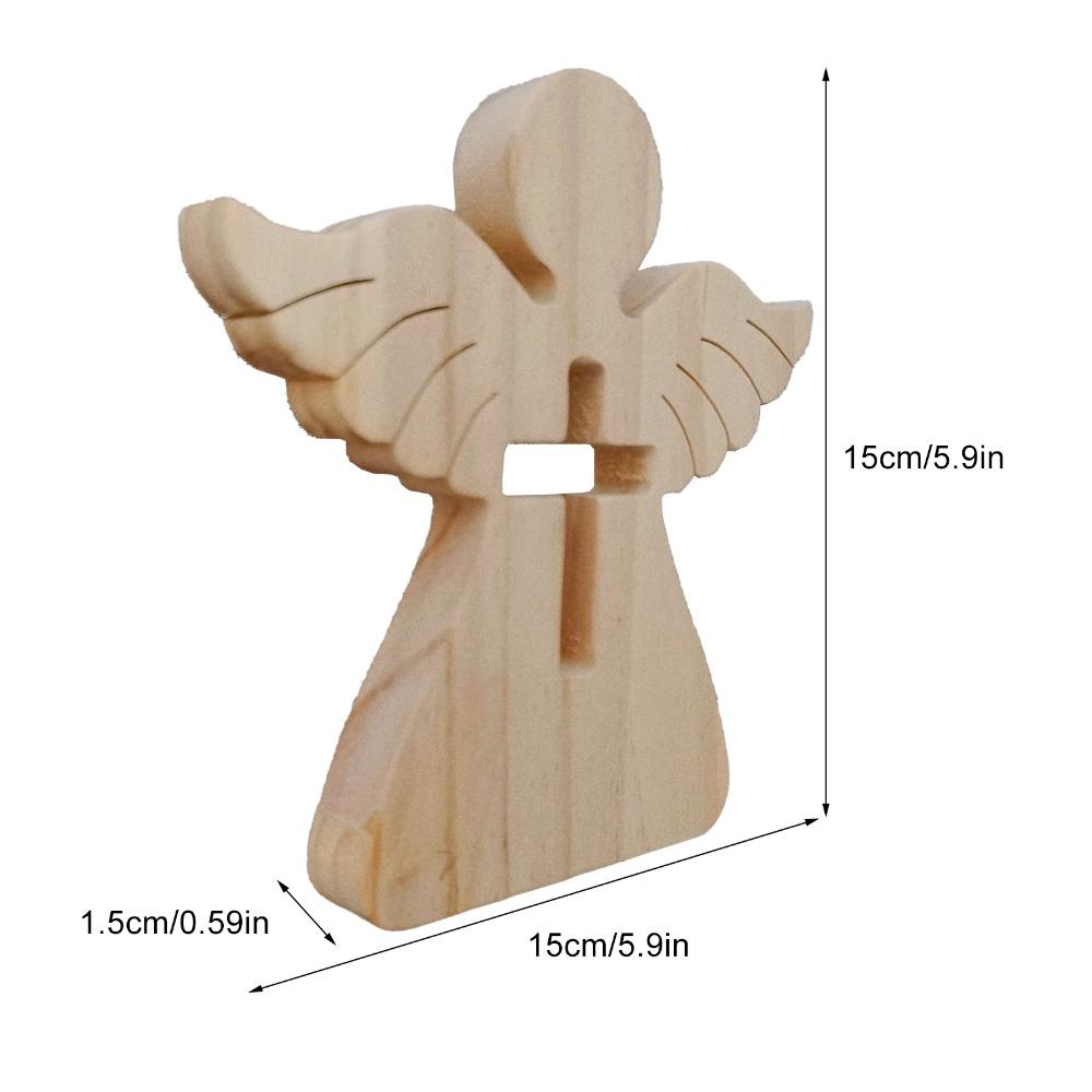 Wooden Hollow Cross Wooden Angel Tabletop Ornament Living Room Corner Shelf Display Decor