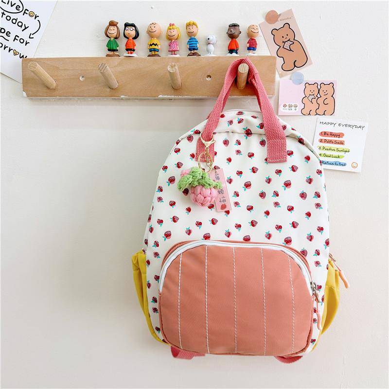 School Bag New Canvas Strawberry Children's Bag Girls Love Leisure Parent-child Backpack