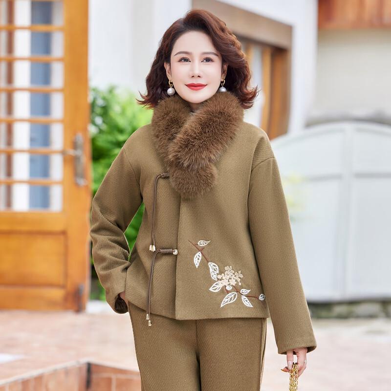New Chinese Style Mom's Woolen Two-Piece Suit