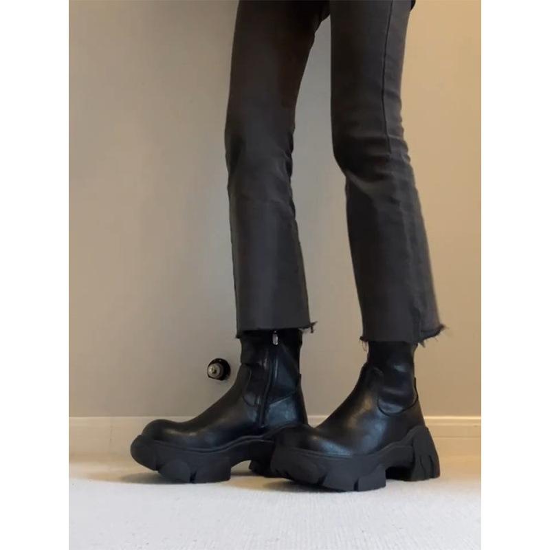 Cowhide version~ Leather thick-soled small man height-increasing Martin boots women's leather thin boots short boots round-headed dad boots