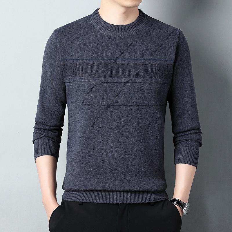 

Мужской вязаный свитер с длинным рукавом Весна Осень Новая мода Повседневный Универсальный Пуловер с круглым вырезом Базовый слой Топ L серый