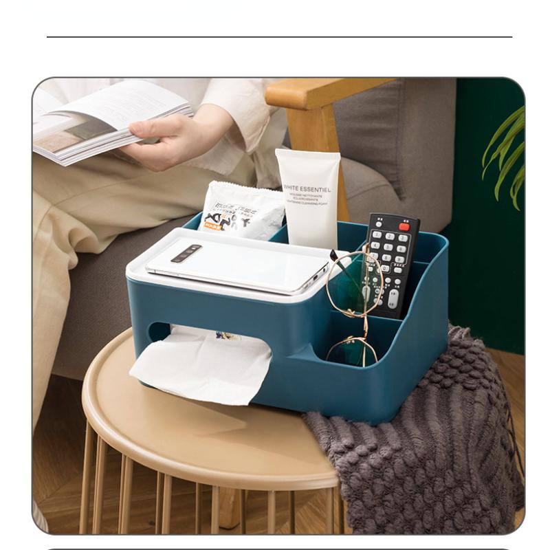Tabletop Tissue Box Makeup Organizer Paper Box Cover Desktop Storage Box Phone Holder Cosmetic Storage Rack Napkin Holder