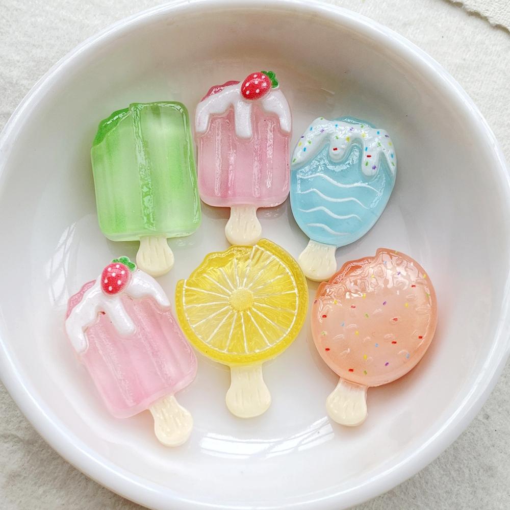 10Pcs Cute Resin Transparent Fruit Strawberry, Lemon Ice Cream Flat Back Scrapbooking DIY Jewelry Craft Decoration Accessories