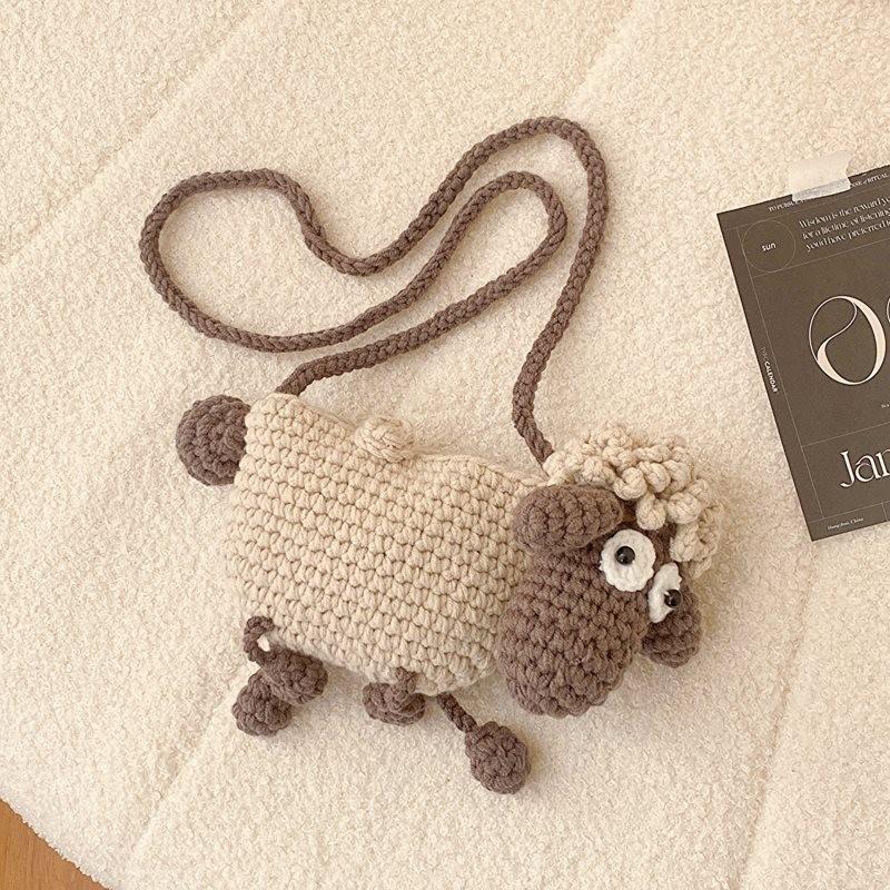 Adorable Handcrafted Mini Crossbody Bag Featuring Unique Sheep Knitted Design For Kids