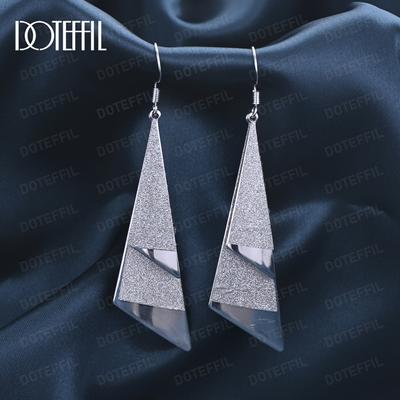 925 Sterling Zilver Gematteerd Lang Hangend Piercing Oorbellen Mode Bruiloft Sieraden