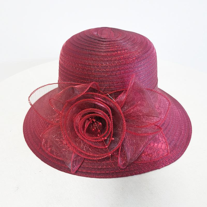 Eugen yarn flower pot hat middle-aged fashion elegant bucket hat women's summer sunshade mesh hat