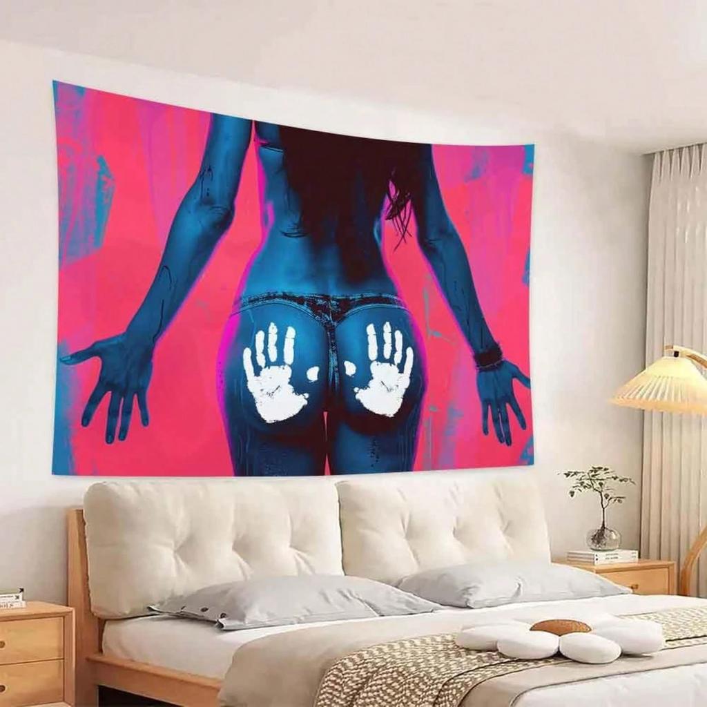 1Pc Neon Handprint Body Art Tapestry, Pop Art Female Figure Wall Hanging, Polyester 2D Print, Bold Room Decor For Bedroom, Gift