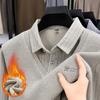 Men's Thickened Velvet Lapel Sweater for Autumn/Winter - Middle-Aged and Elderly Dad Style
