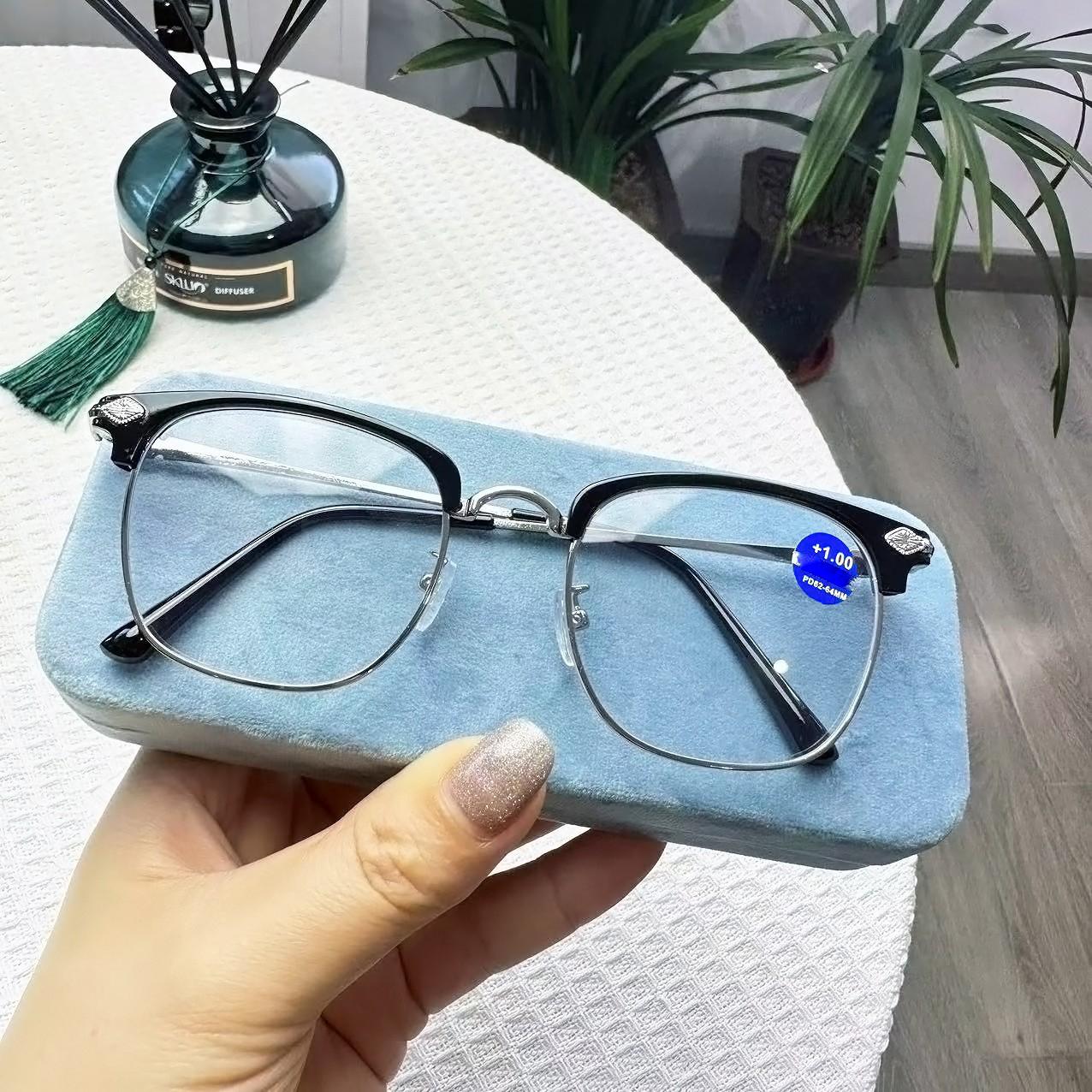 

Прочные металлические очки для чтения с защитой от синего света, с полуободковой оправой, для мужчин, высокой четкости, деловые очки для чтения 820 1.5