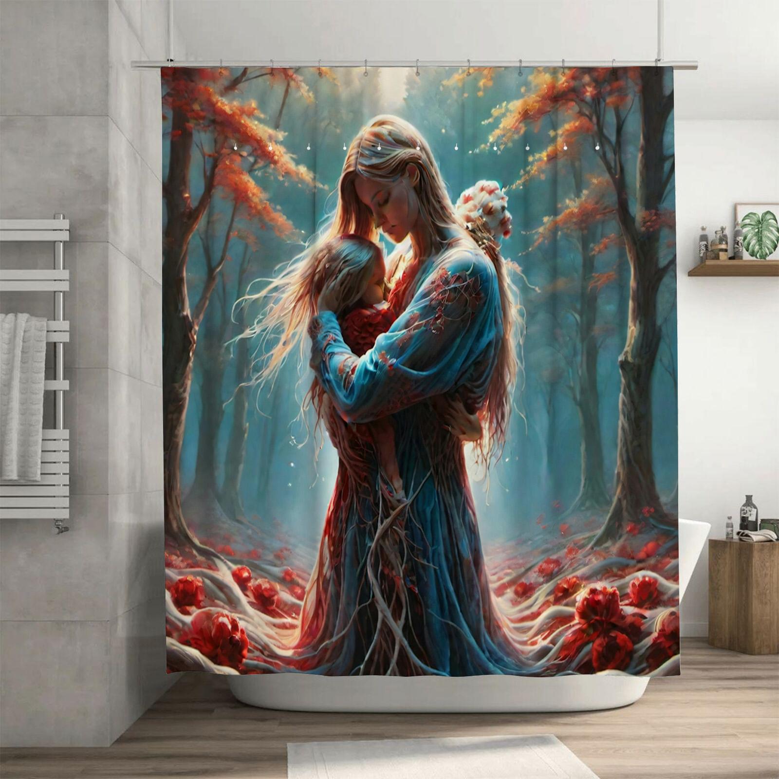 

Занавеска для душа «Мать и дитя в зачарованном лесу» - Водонепроницаемая, устойчивая к плесени, можно стирать в машине для волшебного декора ванной комнаты 90X180cm(35x70in)