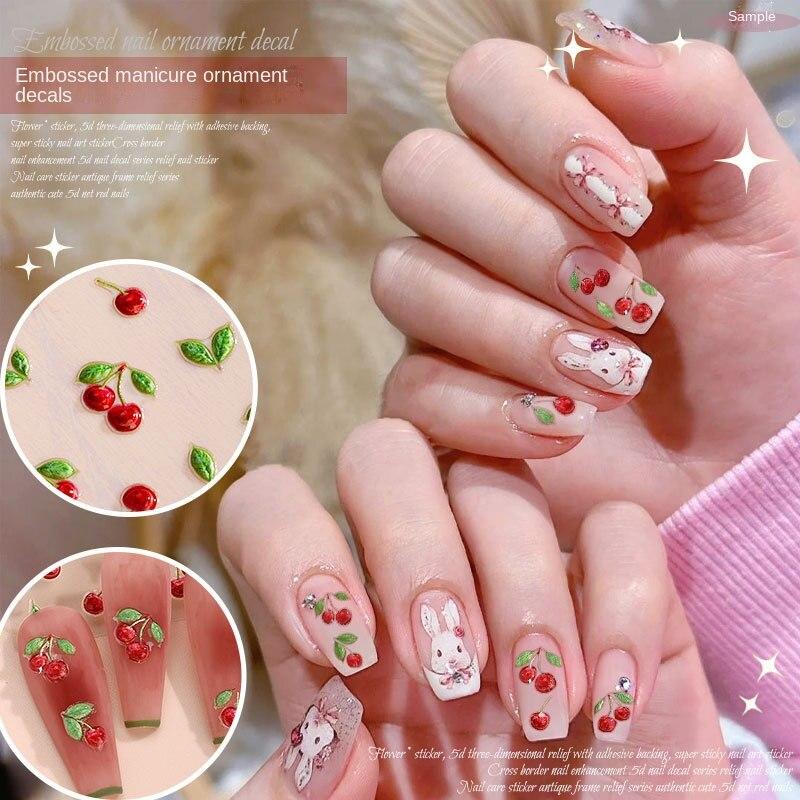 Tulip Embossed Nail Sticker DIY Cherry Nail Sticker