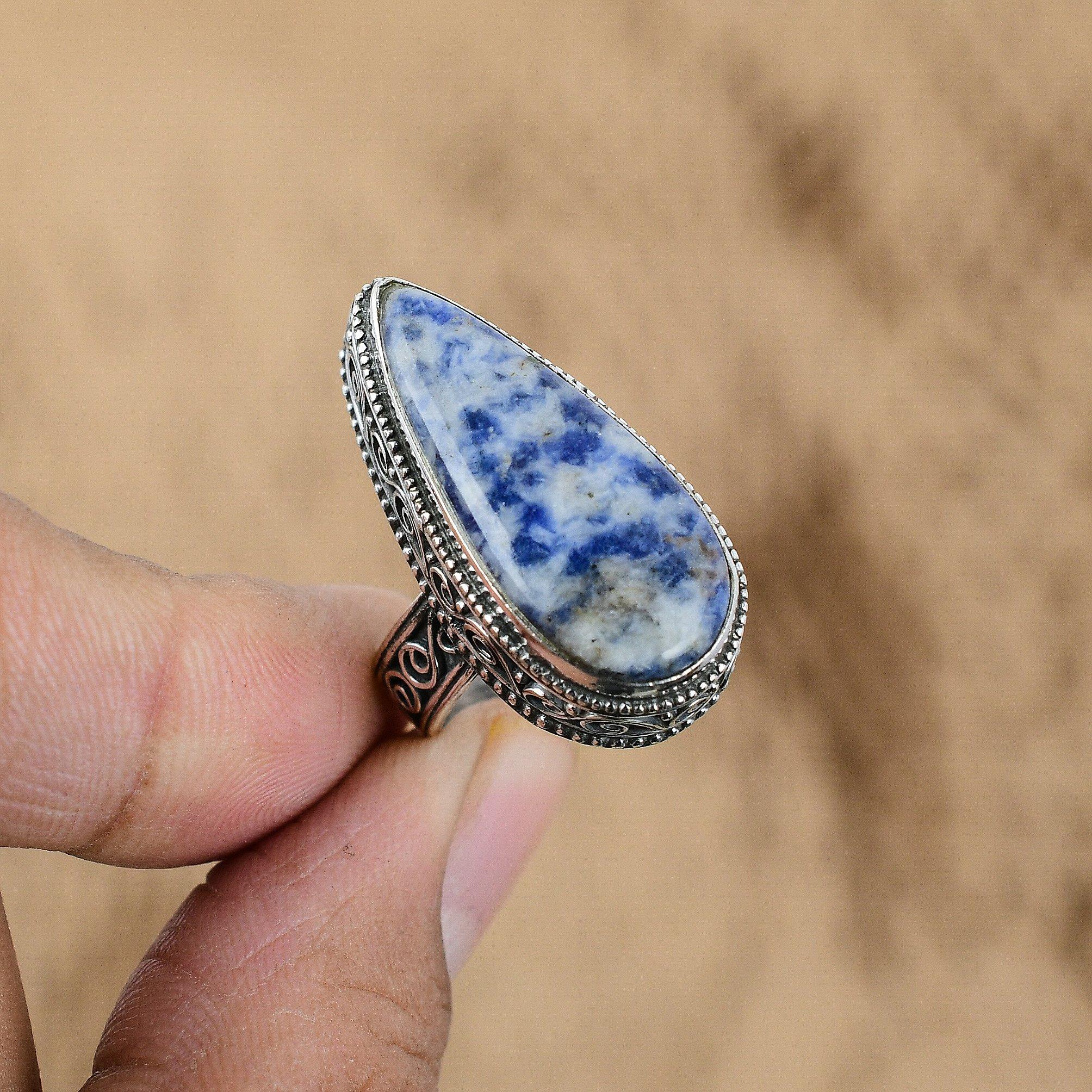 

Natural Sodalite Sterling Silver Multi Stone Wedding Vintage Ring Jewelry Size 8 No