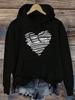 Women'S Oversized Black Hooded With White Heart Line Art Design Cozy Loose Fit Long Sve Pullover Hoodie Kangaroo Pocket Machine Wo