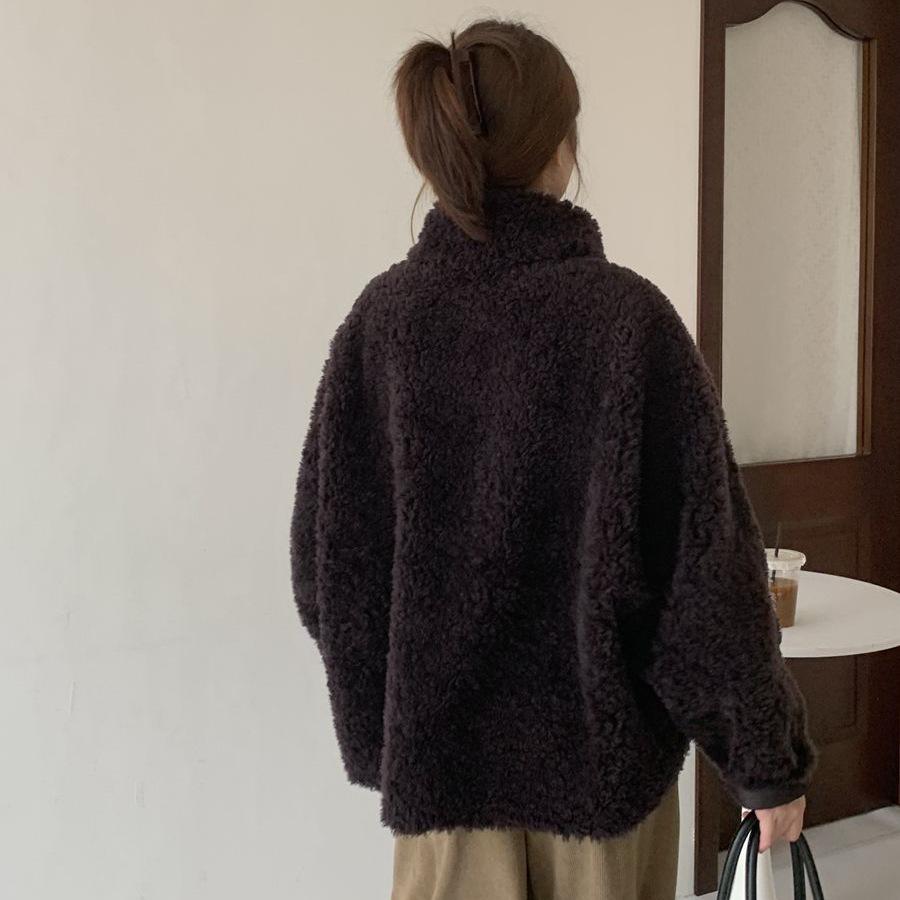 Women's Lambswool Coat: Autumn Winter 2025 New Loose Slimming Casual Plus Velvet Thickened Leather-Fur Integrated Top