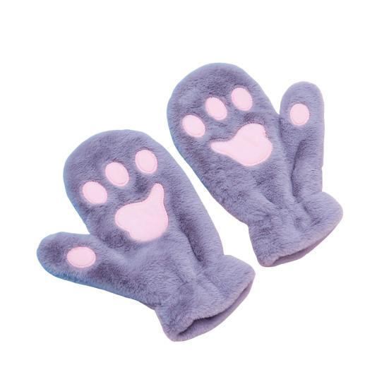 1 Pair Women Winter Mittens Cartoon Cat Paw Shape Thick Plush Anti-slip Heat Retention Outdoor Skiing Cycling Gloves