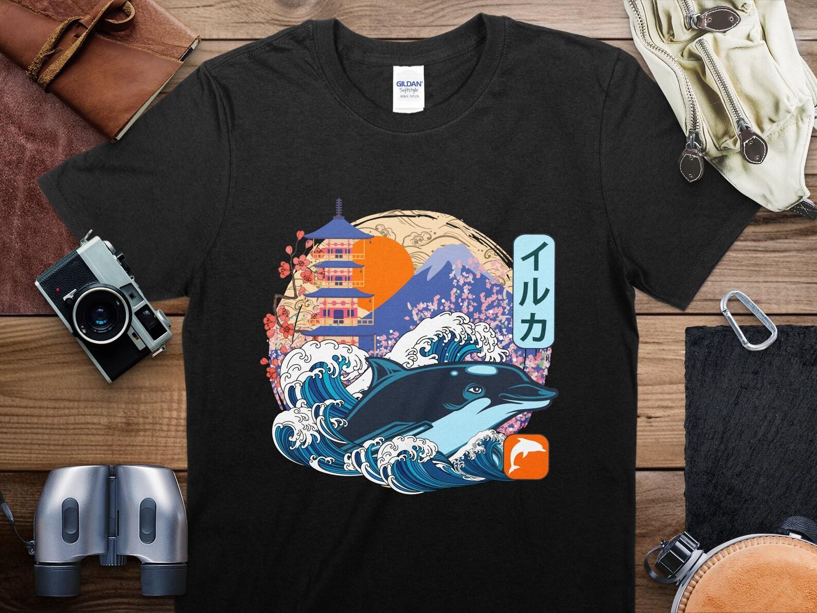 Japanese Wave Dolphin T-Shirt, Unisex Graphic Tee, Traditional Asian Art Inspired Shirt S