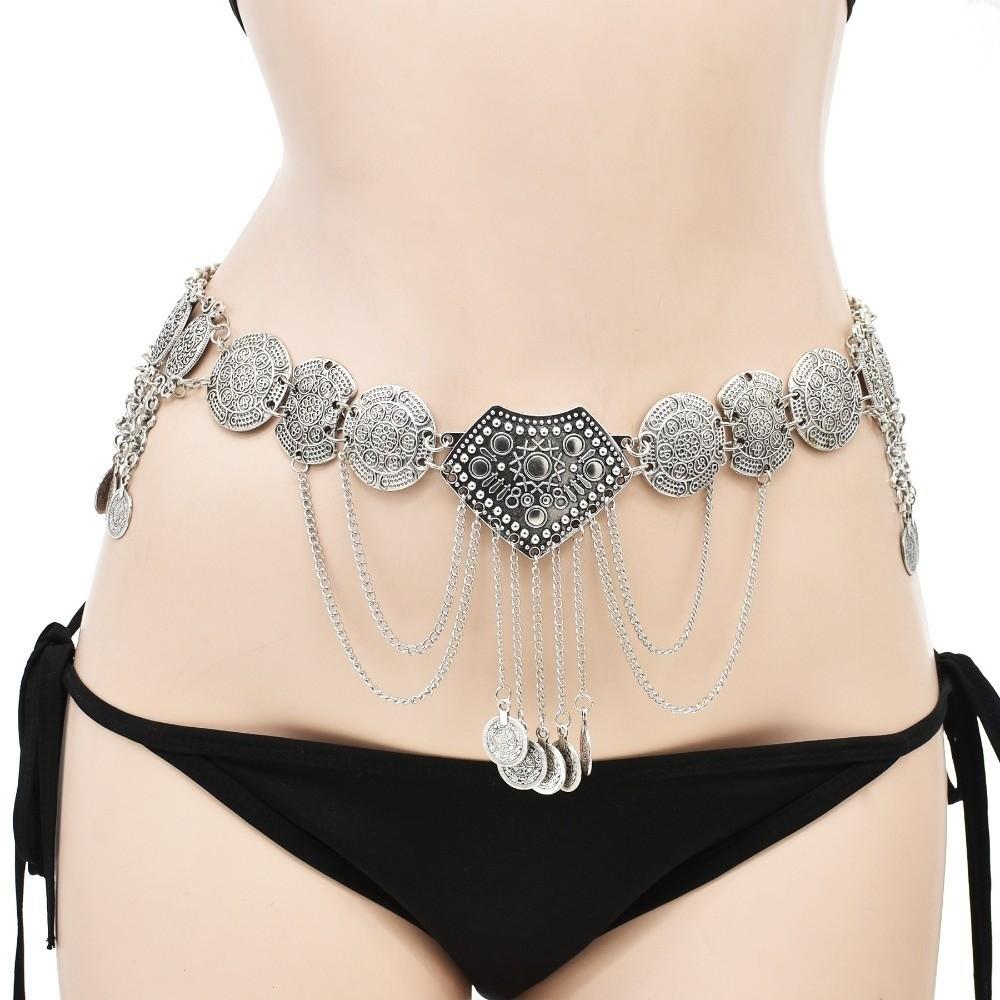 Metal Ethnic Style Belt Adjustable Body Chain Versatile Tassel Belly Chain  Women