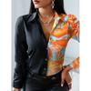 Women's Autumn Long Sleeved V-neck Color Blocked Retro Style Shirt, Loose and Elegant Casual Top